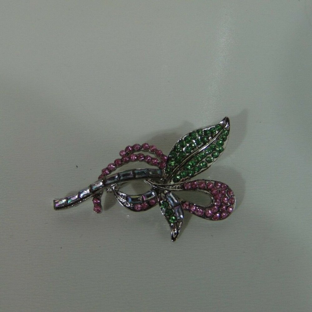 Brooch Pin Floral Multicolor Rhinestone - Picture 5 of 6